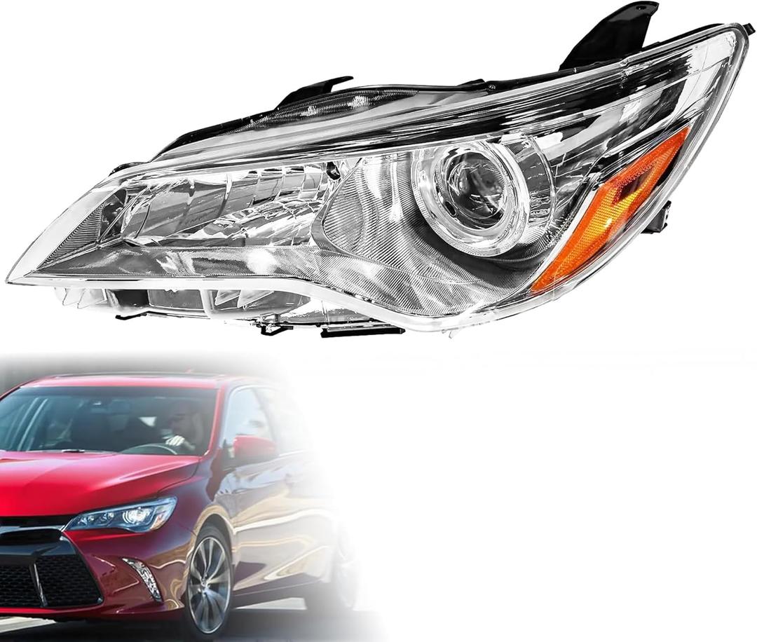Wildwolf Headlight Assembly For Toyota Camry 2015 2016 2017 LE SE XLE Headlamps Replacement Chrome Housing Amber Reflector Clear Lens (Driver Side Headlight)