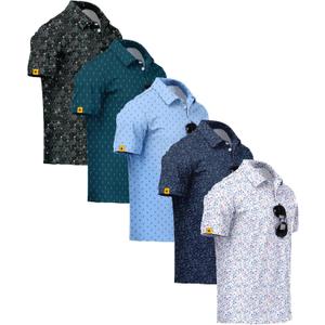 ZITY 5 Pack Mens Golf Shirt Short Sleeve UPF 50+ Moisture Wicking Performance Print Patterns Casual Golf Polo Shirts for Men Blackishgreen Tealblue Lightblue Navy Colorfuldots Large