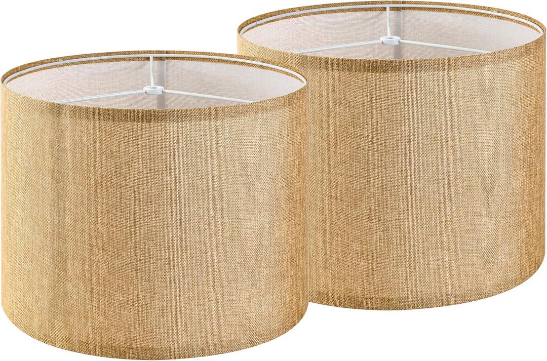 GO&SO Set of 2 Brown Medium Drum Lamp Shades 13" Top x 13" Bottom x 10" High (Spider) Farmhouse Lampshades for Table Lamp & Bedside Lamp - Handcrafted