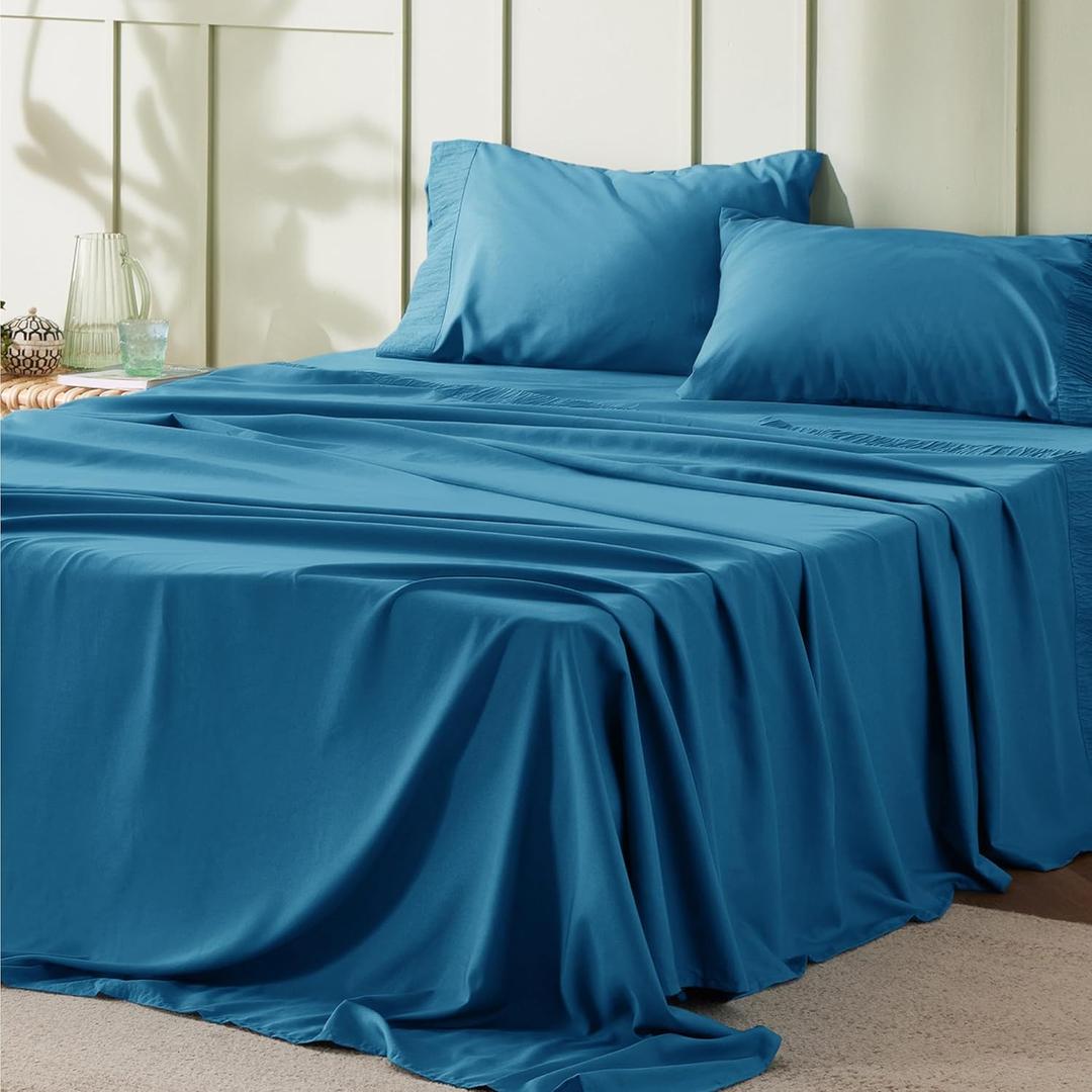 Bedsure King Size Sheets Set - 4 Pieces Soft King Sheets - Breathable & Cooling - Hotel Luxury - Easy Care Polyester Microfiber Bedding for Women, Men, Teal Blue