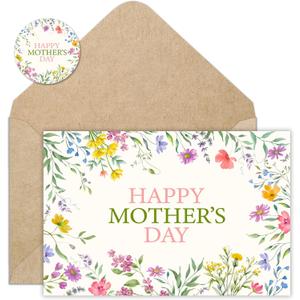 FYSUIMU 24 Pack Happy Mother's Day Cards Wildflower Greeting Cards with Envelopes Stickers Colorful Floral Blank Note Card for Mom Grandma Holiday Party Supplies, 4 x 6 Inch