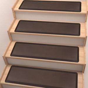 PURE ERA Cushioned Stair Mat, 8 x 30 Inch Non-Slip Stair Treads, Staircase Step Treads Foam Stair Pads, Tape Free Durable Stair Treads for Wooden Steps Washable, Easy to Clean (2 Pieces, Brown)