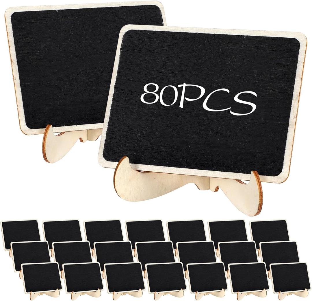80Pcs Mini Chalkboard Signs for Food, 4" x 3" Wooden Chalkboard Labels, Small Chalkboard Signs with Stand, Reusable Tabletop Chalkboard Sign for Party Buffet Table, Weddings Decorations