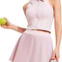 AFZ Pleated Tennis Outfits Woman 2 Piece Golf Dresses Pickleball Disney Clothes Athleisure Matching Skirt Sets with Shorts (Pink, XXXL)