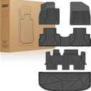 3W Floor Mats Fit 2020-2024 2025 Hyundai Palisade 8 Seat (Only for Bench Seat), Custom Fit TPE All Weather Floor Liner, 1st & 2nd & 3rd Row Full Set Car Liners, Black