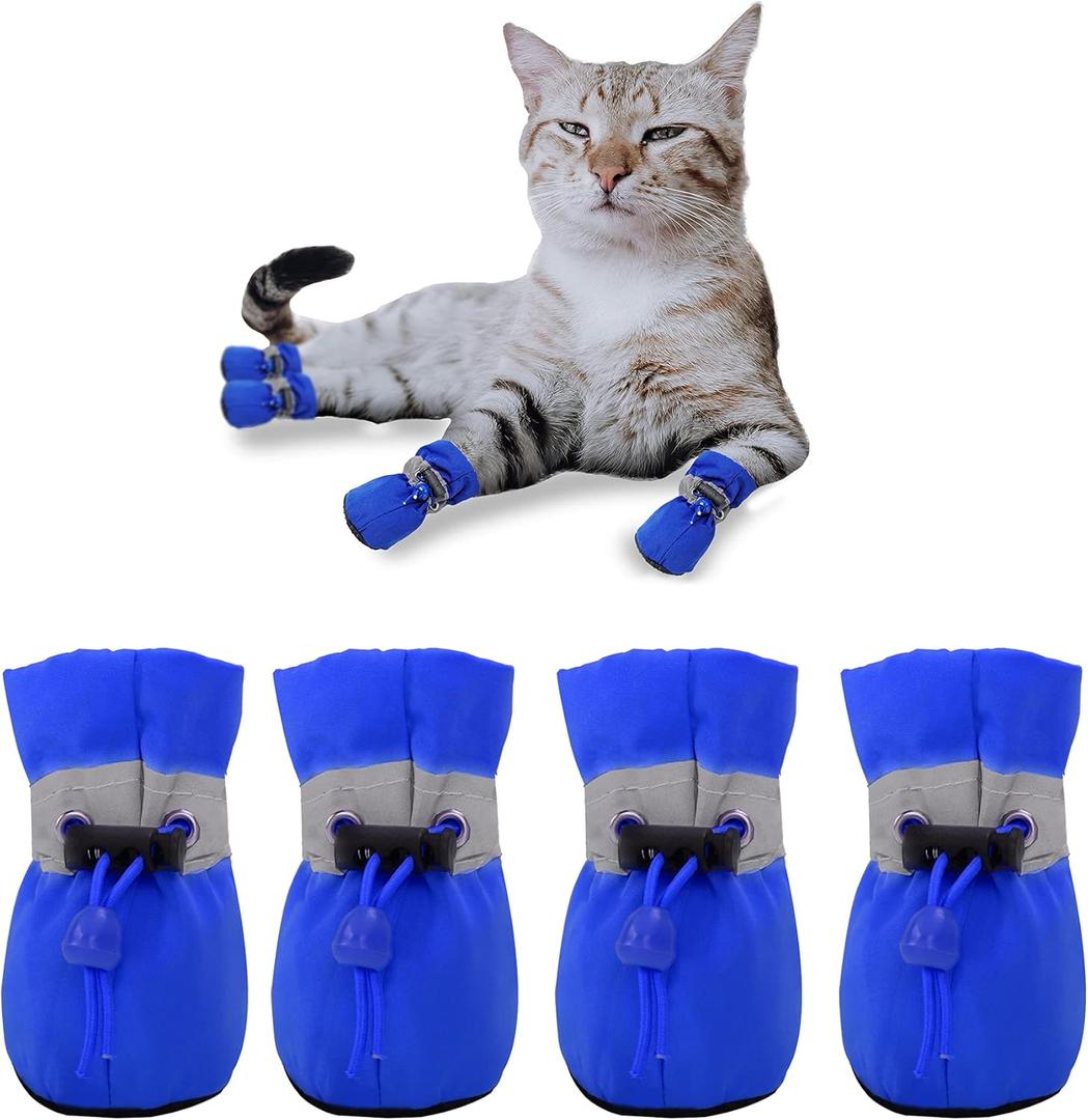 YAODHAOD Dog Shoes for Small Dogs, Puppy Dog Boots & Paw Protector for Winter Snowy Days, Anti-Slip Sole Dog Booties for Indoor Hardwood Floor 4PCS (Blue, Size: 5)