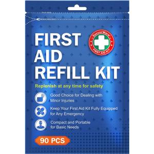 90 Pieces First Aid Refill Kit - Wound Care Kit Includes Bandages for Home, Travel, Hiking - Portable Replacement Kit for First Aid Medical Supplies1 Set