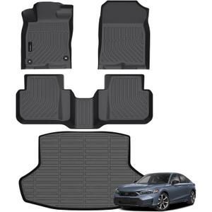 Auxko All Weather Floor Mats Cargo Mat Fit for 2025 2026 Honda Civic Hybrid Sedan TPE Liners Accessories All Season Guard Odorless Anti-Slip Floor Mats Trunk Mat for Honda Civic Hybrid Sedan Black