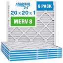 Aerostar 20x20x1 MERV 8 - 6 Count - High Efficiency Pleated HVAC, Furnace & Air Conditioner Filters - Removes Dust, Lint, Mold & Allergy-Causing Pollen