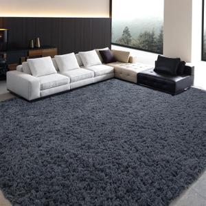 HOMBYS Fluffy Area Rug 12x15 ft for Living Room, Large Soft Shaggy Faux Fur Carpet for Bedroom, Non-Skid Plush Fuzzy Rug for Kids Playroom Home Decor, Dark Grey