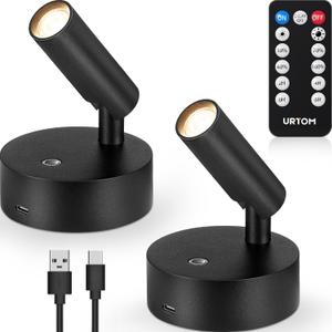 LED Wireless Spotlights Indoor with Remote Rechargeable Uplights with Timer Dimmable CRI 90+ Picture Light Battery Operated Spot Lights Indoor Accent Uplighting for Plant Reading, 2 Pack