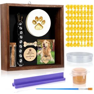 9.8'' Pet Memorial Shadow Box Brown Pet Sympathy Frame Set Rustic Collar Holder Picture Frame Dog Cat Sympathy Gift for Pet Lover as Loss Pet Remembrance Memory Keepsake