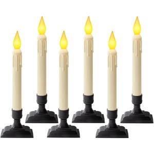 6 Pcs Sensor Dawn to Dusk Window Candles, Flickering Battery Candles for Windows, Ultra Bright Fake Candle Lights with Black Holders, Led Candlesticks for Xmas Home Decor, Warm Yellow Light