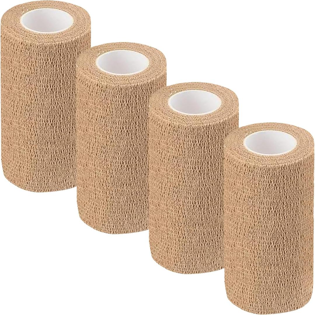 Self Adhesive Bandage Wrap,Vet Wrap for Dogs Breathable Flexible 5 Yards Stretchy 4 Inch Grip Adhesive Self Cohesive Adhering Adherent (Brown)
