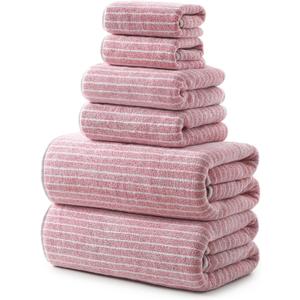 REDKISS Ultra Soft Bath Towels Set of 6 Large 35"x70" | 100% Microfiber, Highly Absorbent & Quick Dry | Pink Towels for Bathroom, Spa, Gym | 2 Bath, 2 Hand, 2 Washcloths