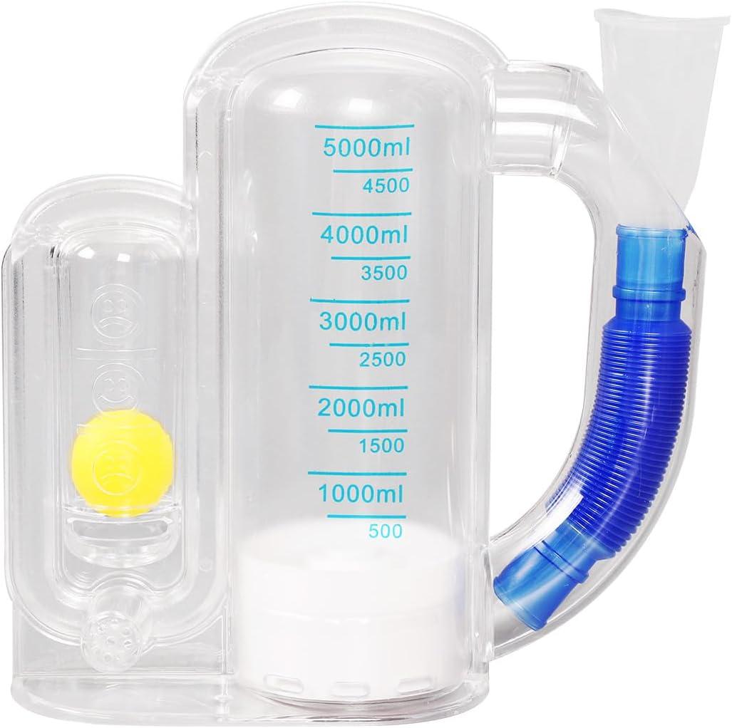 Incentive Spirometer (WHITE02), Breathing Exercise Device for Lungs, Breathing Trainer for Adults, 5000ml Volume Measurement with Flow Rate Indicator