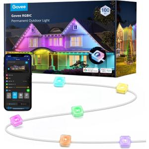 Govee Permanent Outdoor Lights, Smart RGBIC Outdoor Decor with 75 Scene Modes, 100ft with 72 LED Lights, IP67 Waterproof for Outdoor Decorations, Work with Alexa, Google Assistant, White