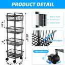 Simple Trending 4 Tier Rolling Fruit Vegetable Basket Cart, Metal Wire Kitchen Storage Organizer on Wheels for Bread Onion Potatoes, Black