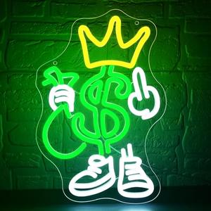 Money Neon Sign for Wall Decor Dimmable Crown Dollar Neon Light for Man Cave LED Light Up Sign for Shop Game Room Bedroom Store Bar Pub Party Christmas Birthday Gift Art Size 13.7 * 9.2In (WZCP207)