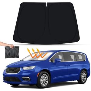 LUNQIN Car Sun Shade for Chrysler Pacifica 2017 2018 2019 2020 2021 2022 2023 2024 2025 Auto Interior Accessories Front Windshield Sunshade Foldable Insulation Protector Window Curtains Cover Visor