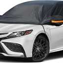 Kayme Half Car Cover, Windshield Cover for Ice and Snow Top with Reflective Straps, Roof Cover Waterproof All Weather Dust, Sun Protection. Front Rear Window Cover Fit Sedan. 3L (UP to 127'')