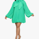 Yanfoam Women's Puff Long Sleeve Sweetheart Round Neck Dress Flowy Loose Chiffon for Cocktail Party Mini Dress,M