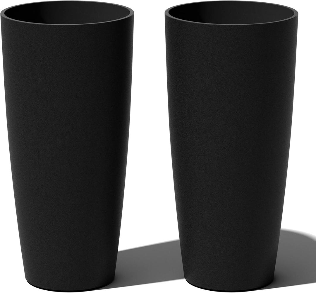 Veradek Mason Series Vega Planter - Round Tall Planter for Indoor or Outdoor Porch/Patio | Made from Plastic-Stone Composite with Drainage Holes | Modern Dcor for, Flowers, Interior Plants (28 inch - 2 Pack, Black)
