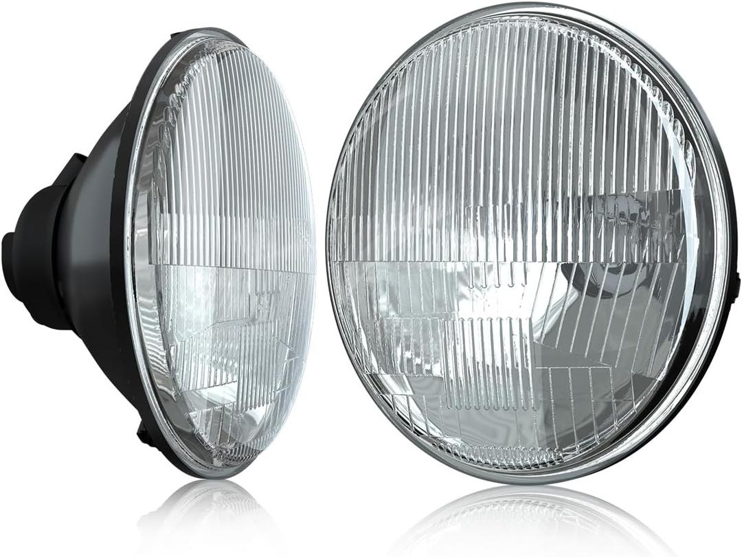 7 Inch Glass Headlight Round Lens Housing, Halogen High and Low Beam Headlight Lamp Conversion Light Assembly, 2 PCS Clear Lens 7 Inch Round Headlight Sealed Beam Glass Housing