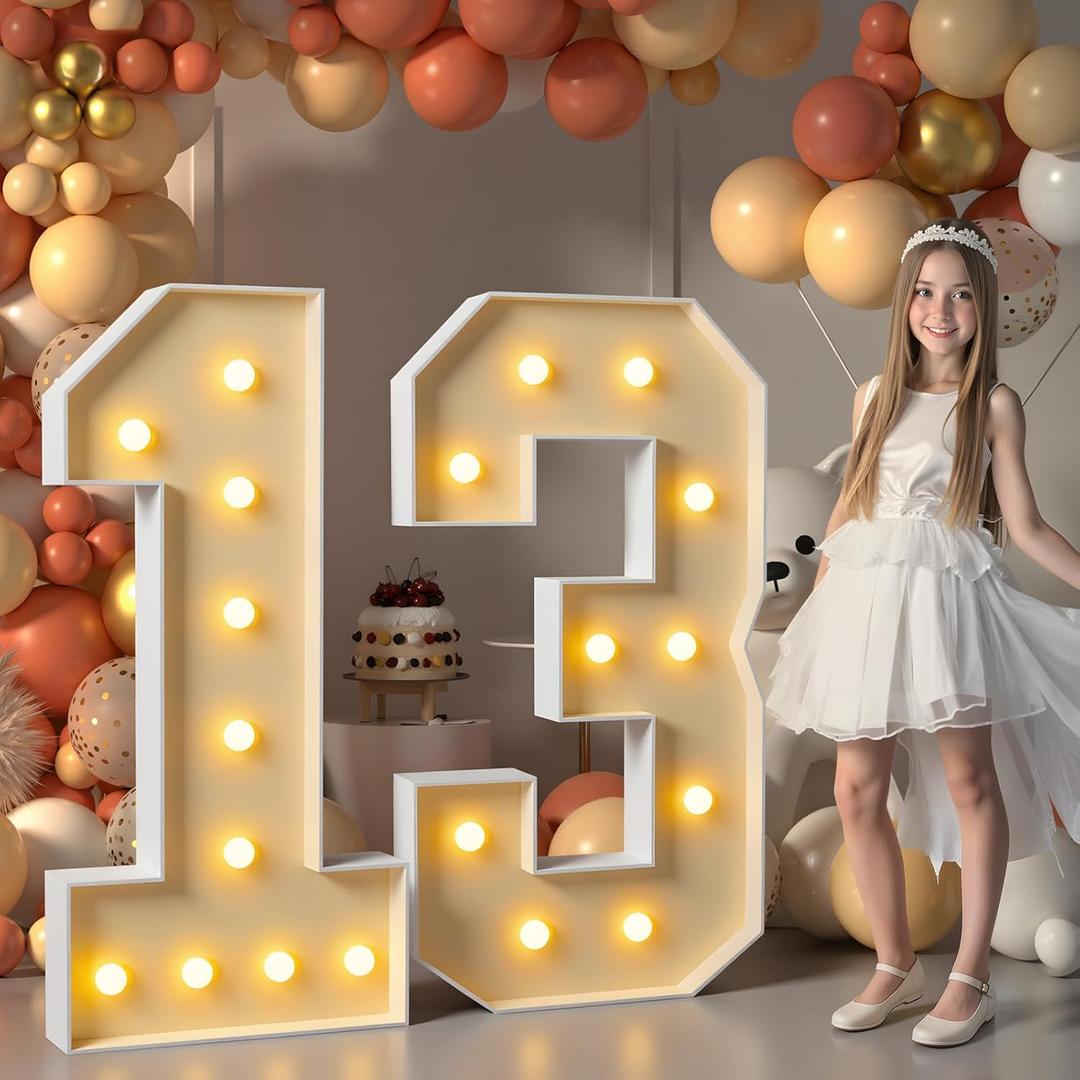 Imprsv 4FT Light Up Numbers, Marquee 13th Birthday Decorations for Girls Boys, Large Light Up 13th Birthday Women Foam Board Anniversary Party Decorations Arch Kit (DIY)