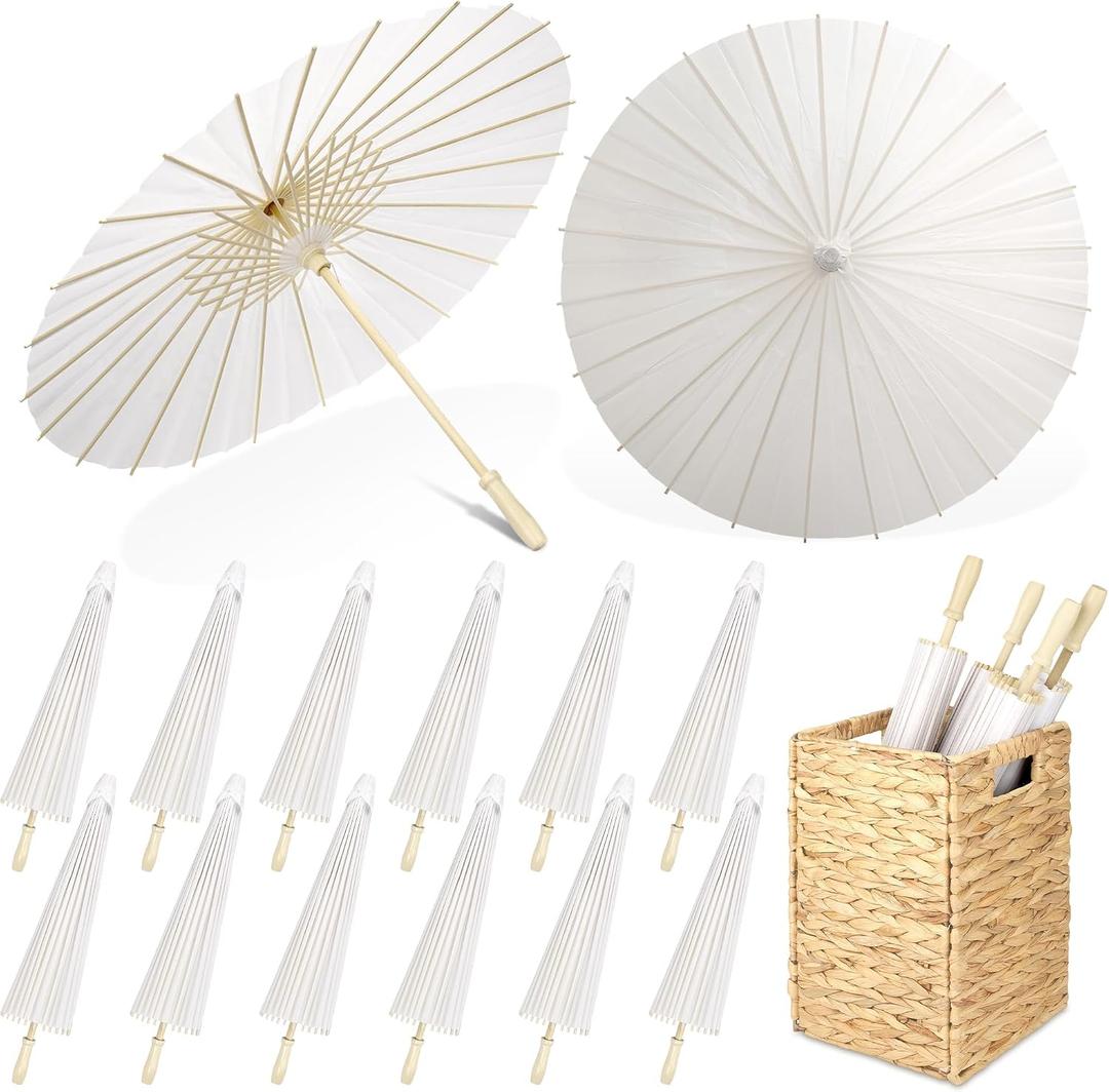 Aodaer 12 Pcs Wedding Umbrellas 33 Inch White Paper Parasol