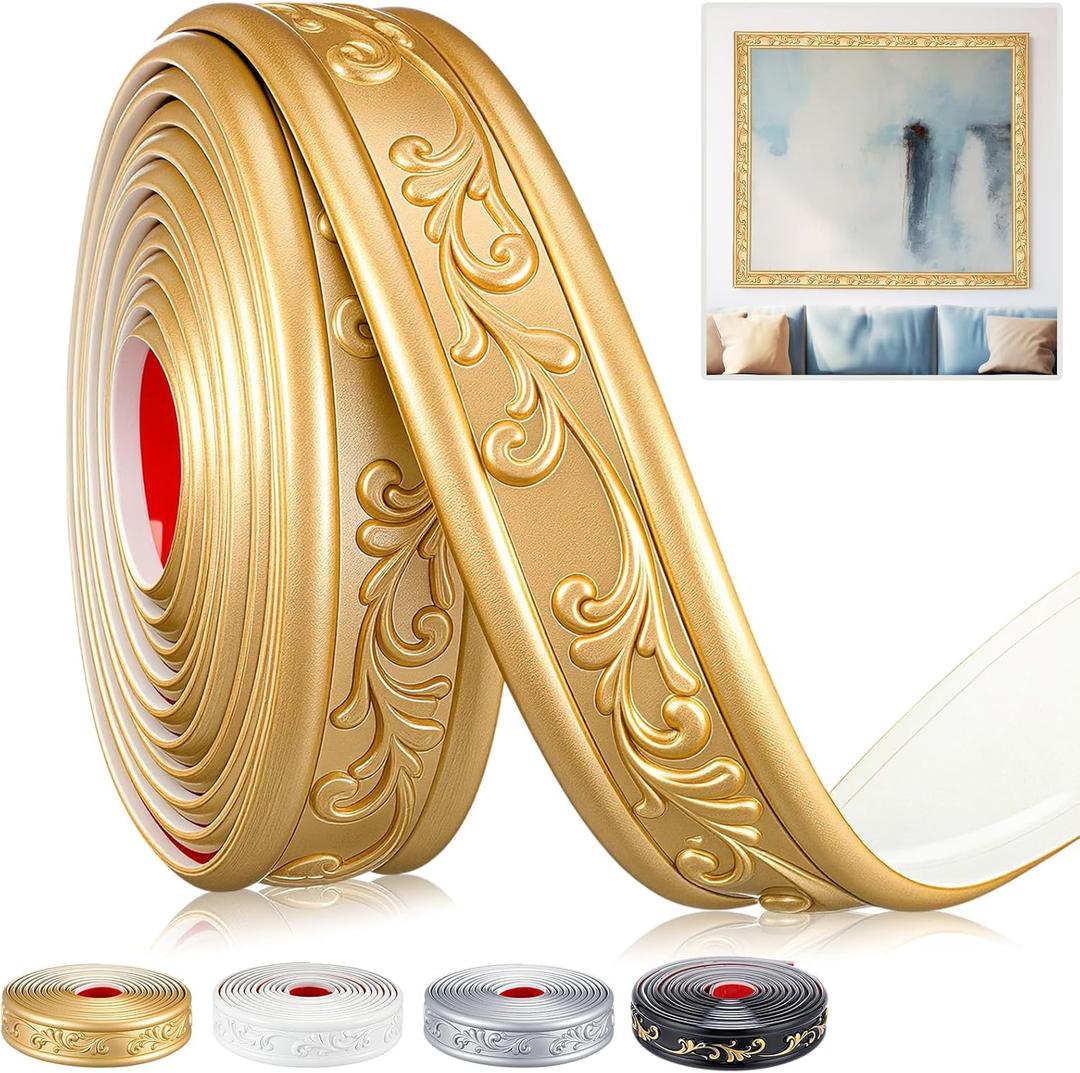 Peel and Stick PVC Crown Molding Trim Flexible Molding Trim 13.1 ft x 1.8" Self Adhesive Wallpaper Wall Border Mirror Frame Baseboard Cabinet for Home Decor Edge Background(Champagne Gold)