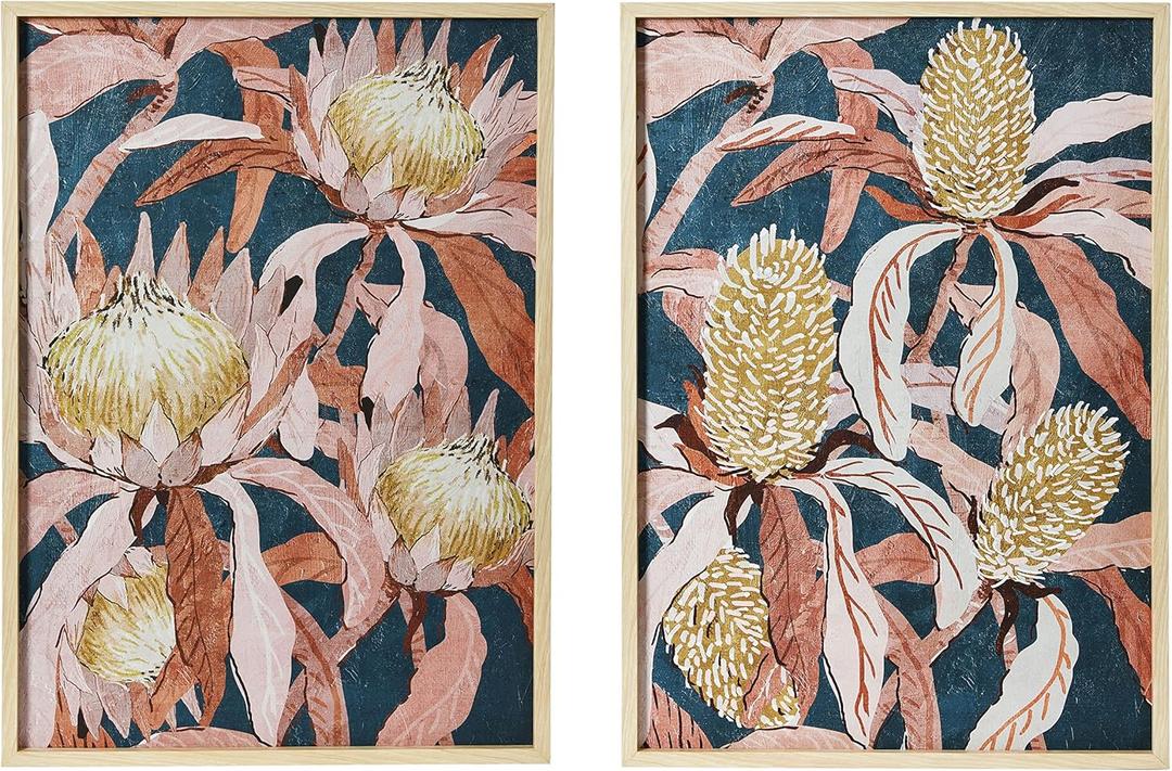 Creative Co-Op Floral Prints with Solid Wood Frame, Set of 2
