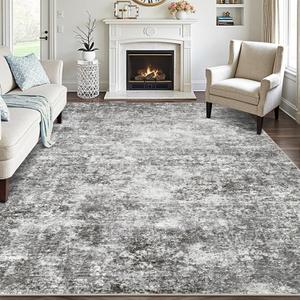 Area Rugs for Living Room: 9x12 Washable Neutral Abstract Rug for Bedroom Large Soft Modern Dining Room Rugs Indoor Floor Low Pile Carpet for Home Office Nursery - Grey