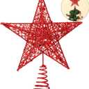 Blulu 10 Inches Red Christmas Star Topper Xmas Tree Topper Glitter Treetop Star for Christmas, 25 x 22 x 5 cm