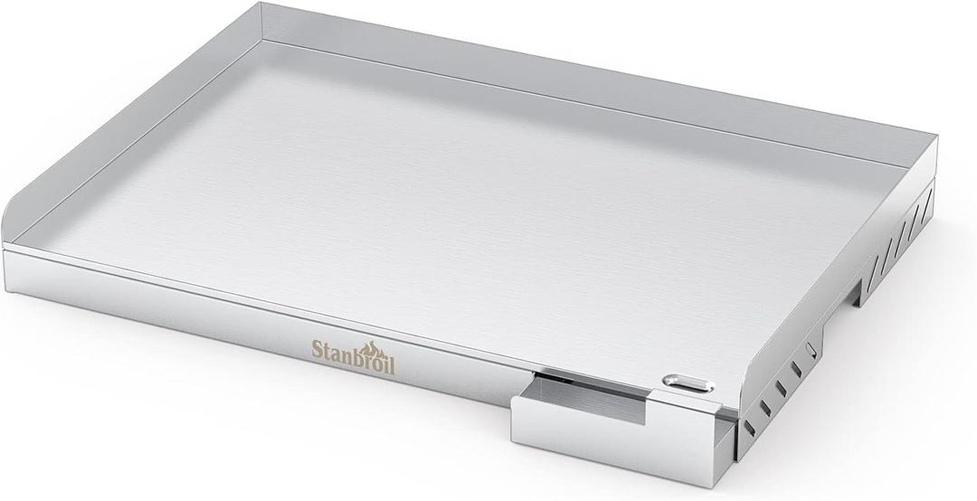 Stanbroil Stainless Steel Universal Griddle for Charcoal/Gas Grills, 23" x 16" Rectangular Cooking Griddle with Removable Grease Drip Tray