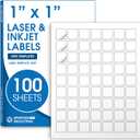 1" X 1" Square Printable Labels Compatible with Inkjet and Laser Printers - 100 Sheets, 6300 Matte White Paper Stickers for QR Codes, Barcodes, and Price Tags - Spartan Industrial Template S001
