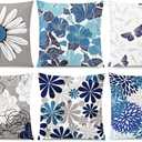 COMMINY Blue Grey Pillow Covers 16x16 Set of 6 Decorative Daisy Flower Throw Pillow Cover for Couch Modern Farmhouse Cushion Pillow Case for Living Room Patio Home Decor