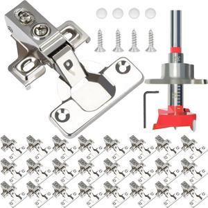BESTEEL 24 Pack 1/2 inch Overlay Soft Close Cabinet Door Hinges for Kitchen Cabinet Hinges, 100 Degree Opening Angel, Stainless Concealed Kitchen Cabinets Hinge Self Closing with Drilling Tool &Manual