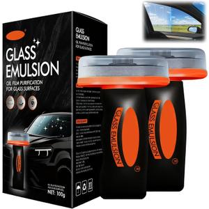 2PCS Glass Oil Film Remover for Car, Glass Emulsion Cleaner, Removes Oil Film & Smudges, Automotive Glass Cleaner for Car Windshield, Cleaning Improve Windshield Clarity for Safe Driving