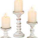 Romadedi Wood Candle Holders for Pillar Candles - Set of 3 Tall Farmhouse Wooden Candlestick Holder, Rustic Candle Stand for Fireplace Mantle Shelf Table Home Decor, Brown Whitewashed 3.9"/6"/ 8.3"