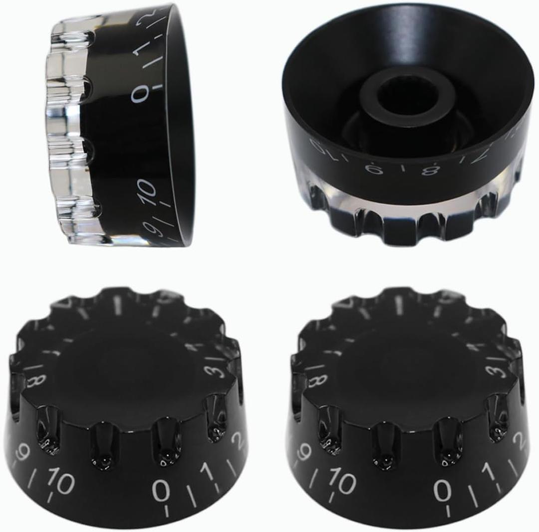 4pcs Metric Size 18 Spline Knurled Speed Volume Tone Control Knobs for Epi LP Guitar Bass Split Shaft Pots Electric Guitar Knobs Black Set of 4