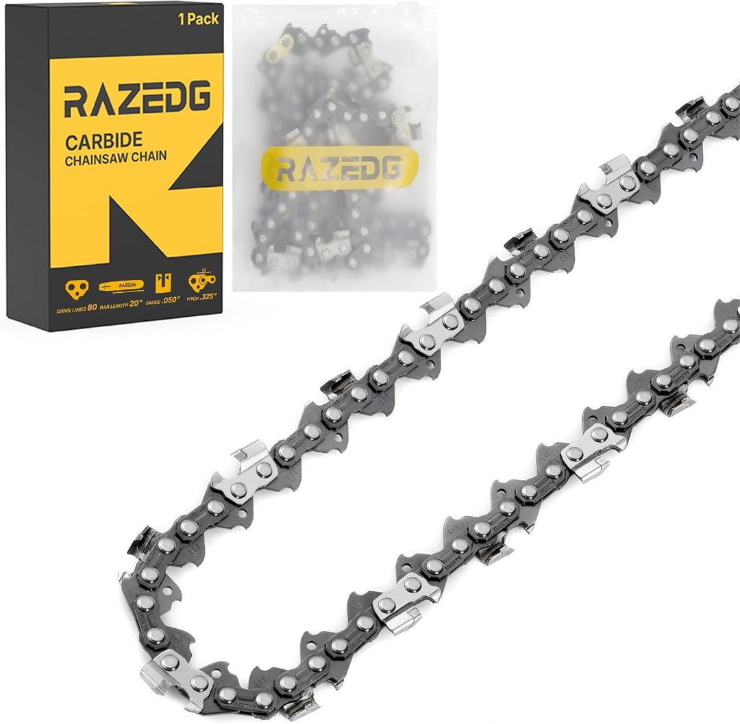 20 Inch Carbide Chainsaw Chain, .325" Pitch, .050" Gauge, 80 Drive Links, Fits Husqvarna 450 455 460 Rancher, 350, 545, 550 XP, Craftsman, Jonsered