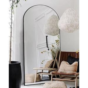 Otlsh Arched Floor Mirror, 77"38" Full Length Mirror with Stand, Freestanding, Aluminum Frame - Black