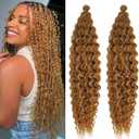 Color 27 Boho Hair Curly Wavy Braiding Hair Deep Ocean Wave Crochet Hair Honey Blonde Bohemian Braiding Hair Pre Stretched Synthetic Boho Crochet Braids Extensions for Black Women
