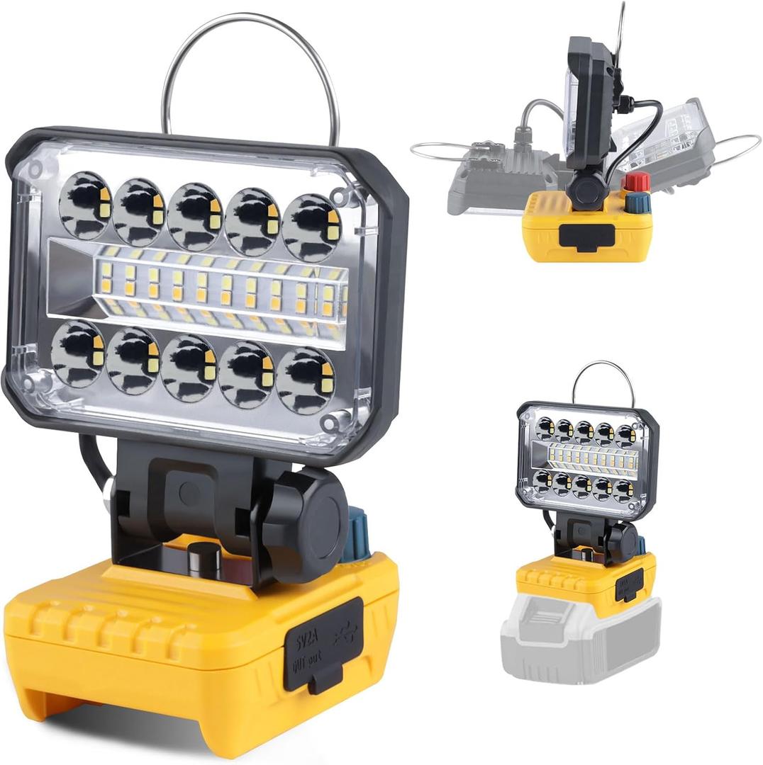 LED Work Light for Dewalt 20v Battery, 90W Max 5400LM Flashlight, Portable Flood Battery Light with USB and Type C Charging Port, 3000-6000K Stepless Dimming for Mechanic,Job Site Lighting