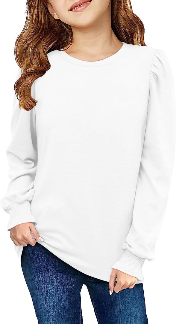 storeofbaby Girls Long Sleeve Shirts Casual Crewneck Tops Loose Fit Plain Tunic (11-12 Years)