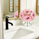 Hollyone Light Pink Peonies Artificial Flowers with Vase Faux Flowers Peony Fake Flowers Silk Flower Arrangements in Glass Vase with Faux Water for Bathroom Table Centerpiece Shelf Home Decor