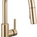 Delta Nicoli Brushed Gold Kitchen Faucet with Pull Down Sprayer, Modern Single Hole Kitchen Sink Faucet, Single Handle, Champagne Bronze 19867LF-CZ