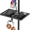 Metal Microphone Stand Tray with Mic Stand Phone Holder - 11.7" x 7.8" Functional Large Mic Stand Tray Shelf for Studio, Concert, Karaoke Clamp on Music Stand Shlef Attachment