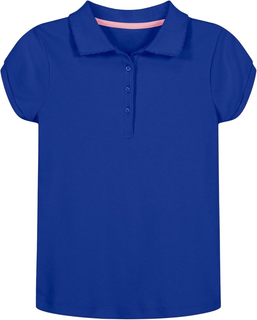 Nautica Girls' School Uniform Short Sleeve Polo Shirt, Button Closure, Soft Pique Fabric (8-10, Royal)
